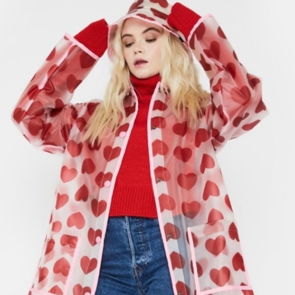 Lazy Oaf Jackets & Blazers - NWOT Lazy Oaf Hearts Rain Coat and Hat Set